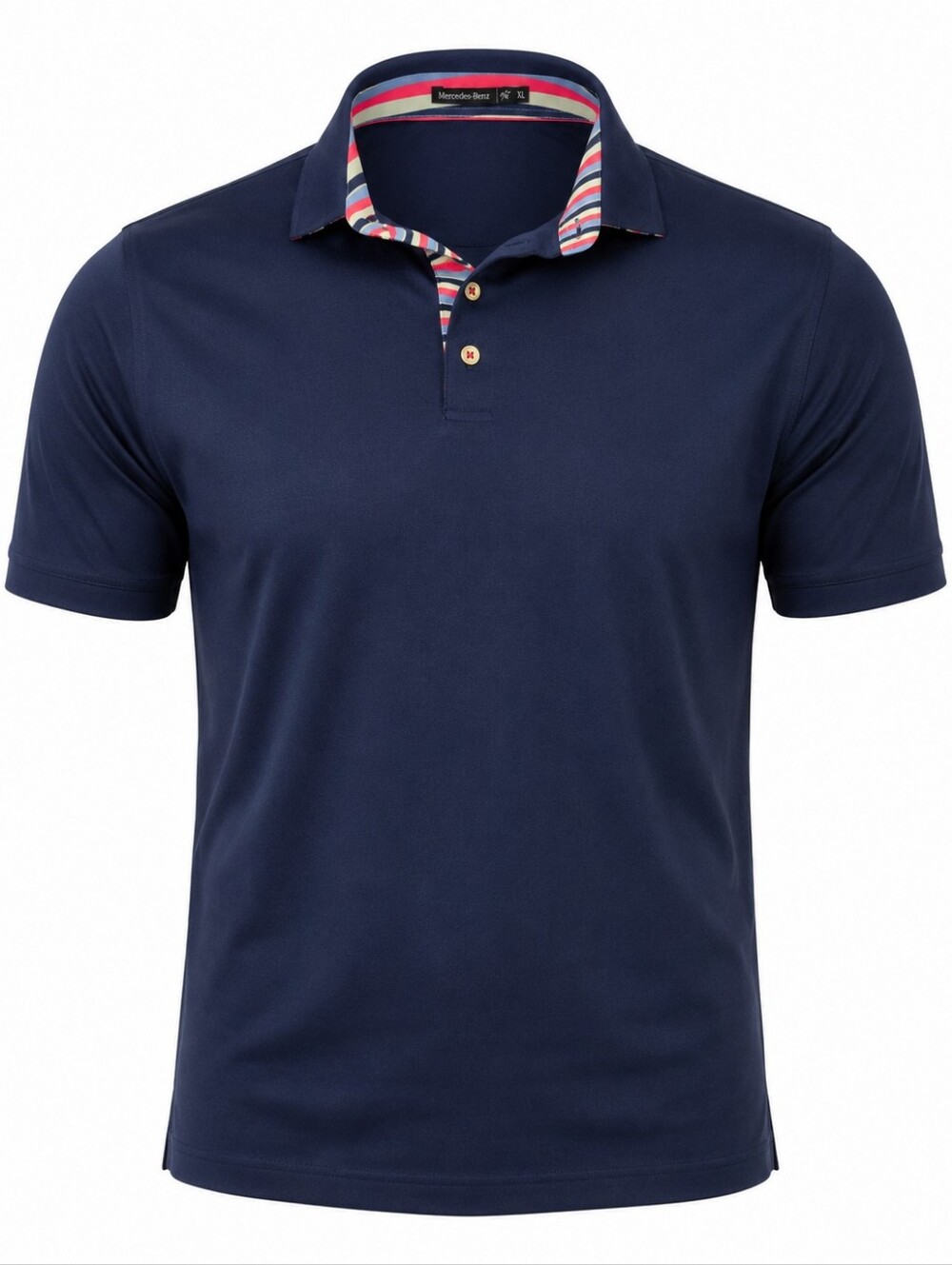 Mercedes-Benz Mens XL Navy Polo Shirt Striped Collar Embroidered Logo Golf